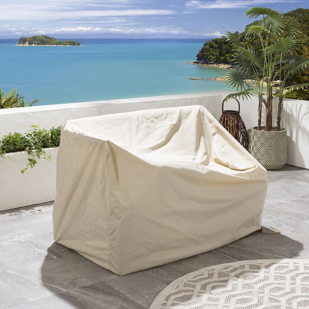 Ensemble canapé d'angle de jardin modulaire en forme de U Ada avec tables d'appoint, beige, 246 x 196 cm, U1