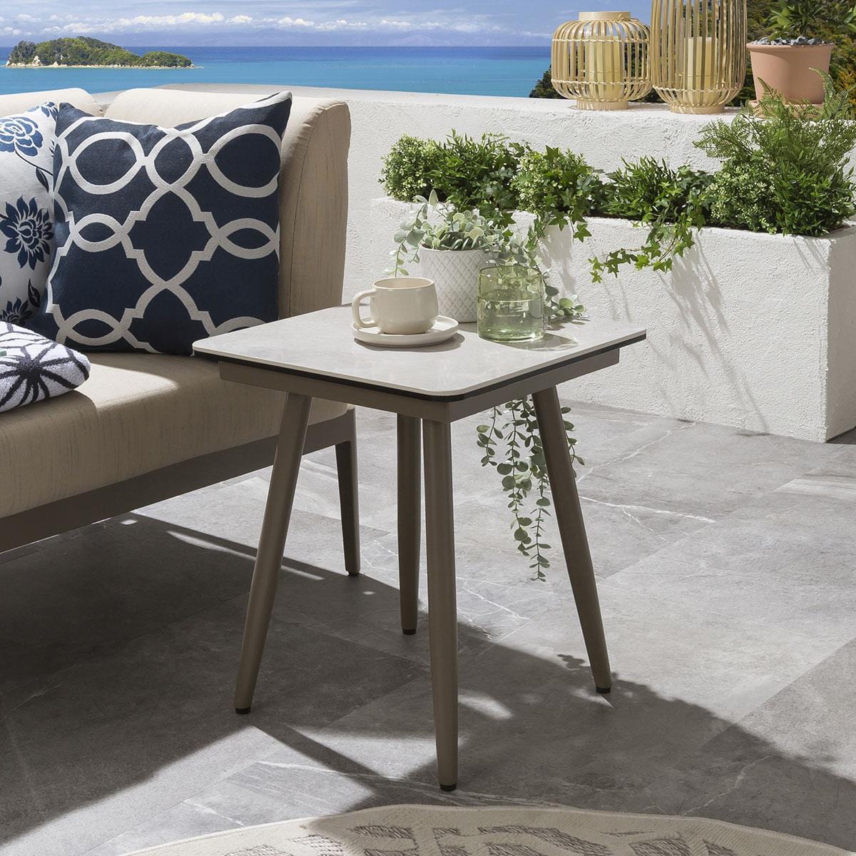 Ensemble canapé d'angle de jardin modulaire en forme de U Ada avec tables d'appoint, beige, 246 x 196 cm, U1