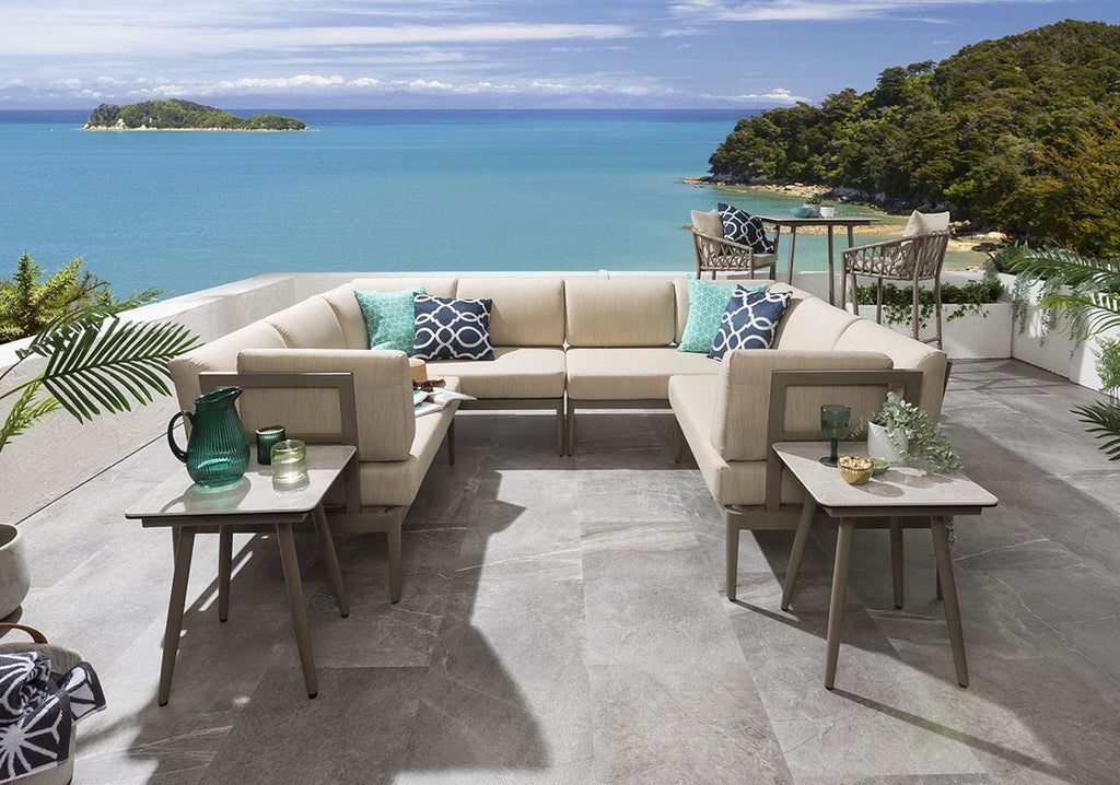 Ensemble canapé d'angle de jardin modulaire en forme de U Ada avec tables d'appoint, beige, 246 x 196 cm, U1