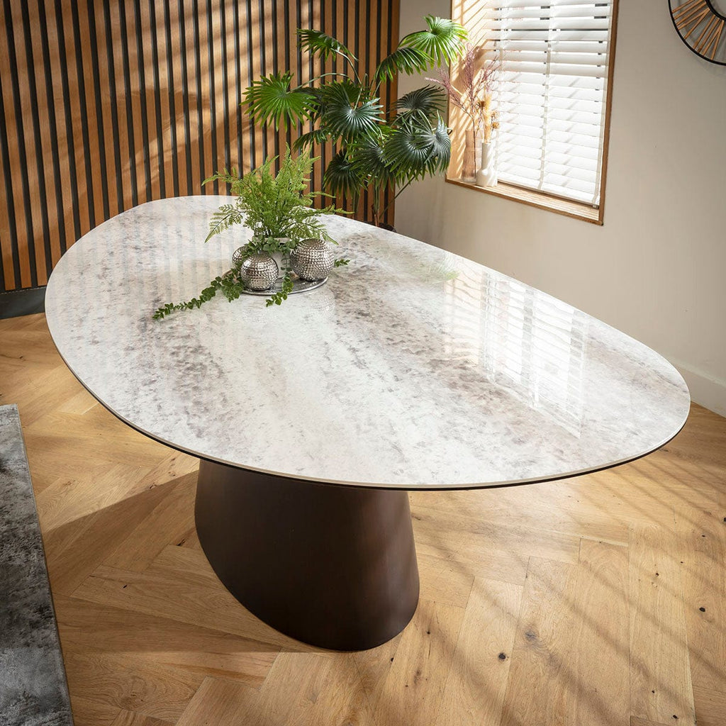 Table de salle à manger ovale Ashford 8 places en céramique effet marbre, gris noyer, 240 x 120 cm