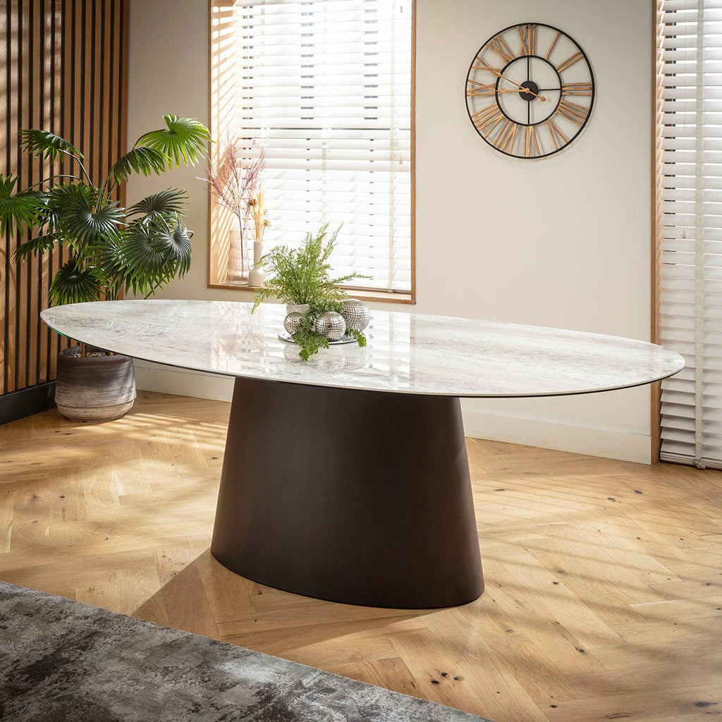 Ensemble de salle à manger ovale 8 places Cora &amp; Ashford, en chenille bleue et céramique grise