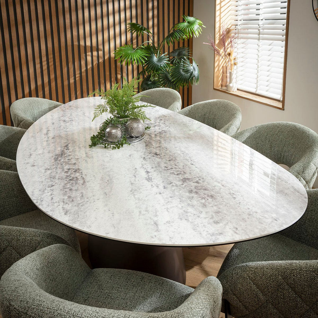 Table de salle à manger ovale Ashford 8 places en céramique effet marbre, gris noyer, 240 x 120 cm