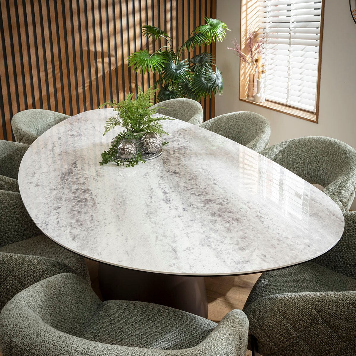 Table de salle à manger ovale Ashford 8 places en céramique effet marbre, gris noyer, 240 x 120 cm