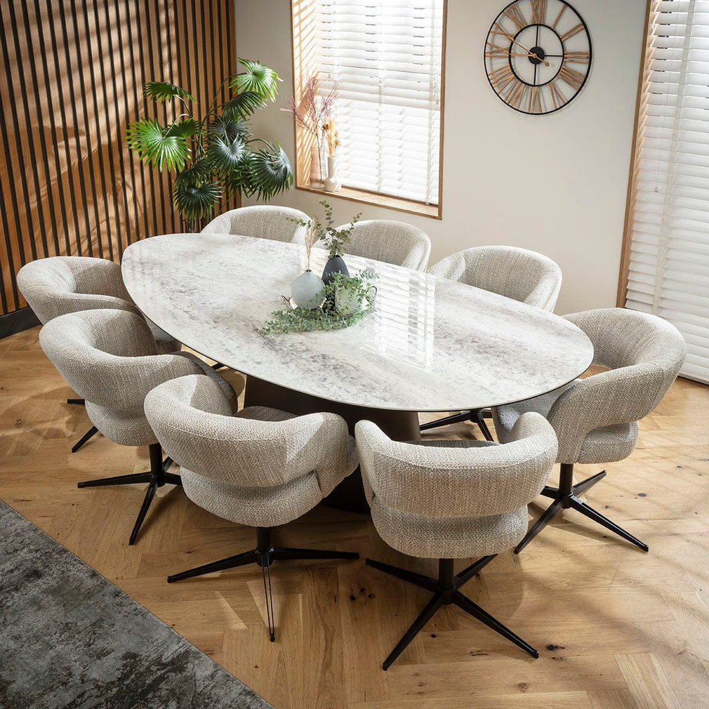 Ensemble de salle à manger ovale 8 places Aubrey &amp; Ashford en céramique grise