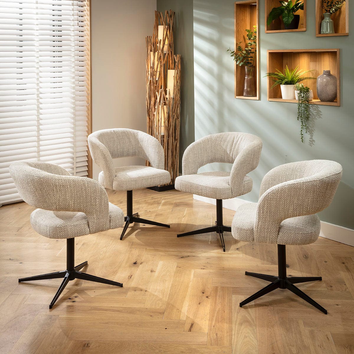 4 chaises de salle à manger pivotantes modernes Aubrey en tissu gris naturel