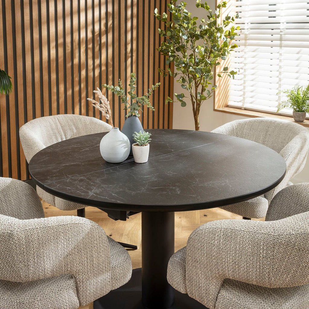 Ensemble de salle à manger rond extensible 4 places Aubrey &amp; Venus en céramique grise et noire