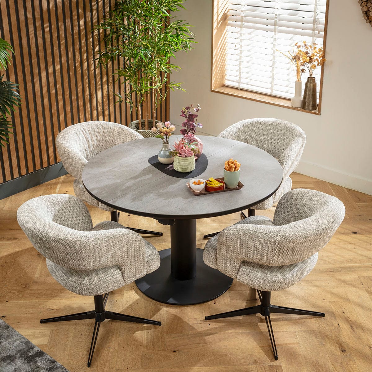 Ensemble de salle à manger rond extensible 4 places Aubrey &amp; Venus en céramique grise