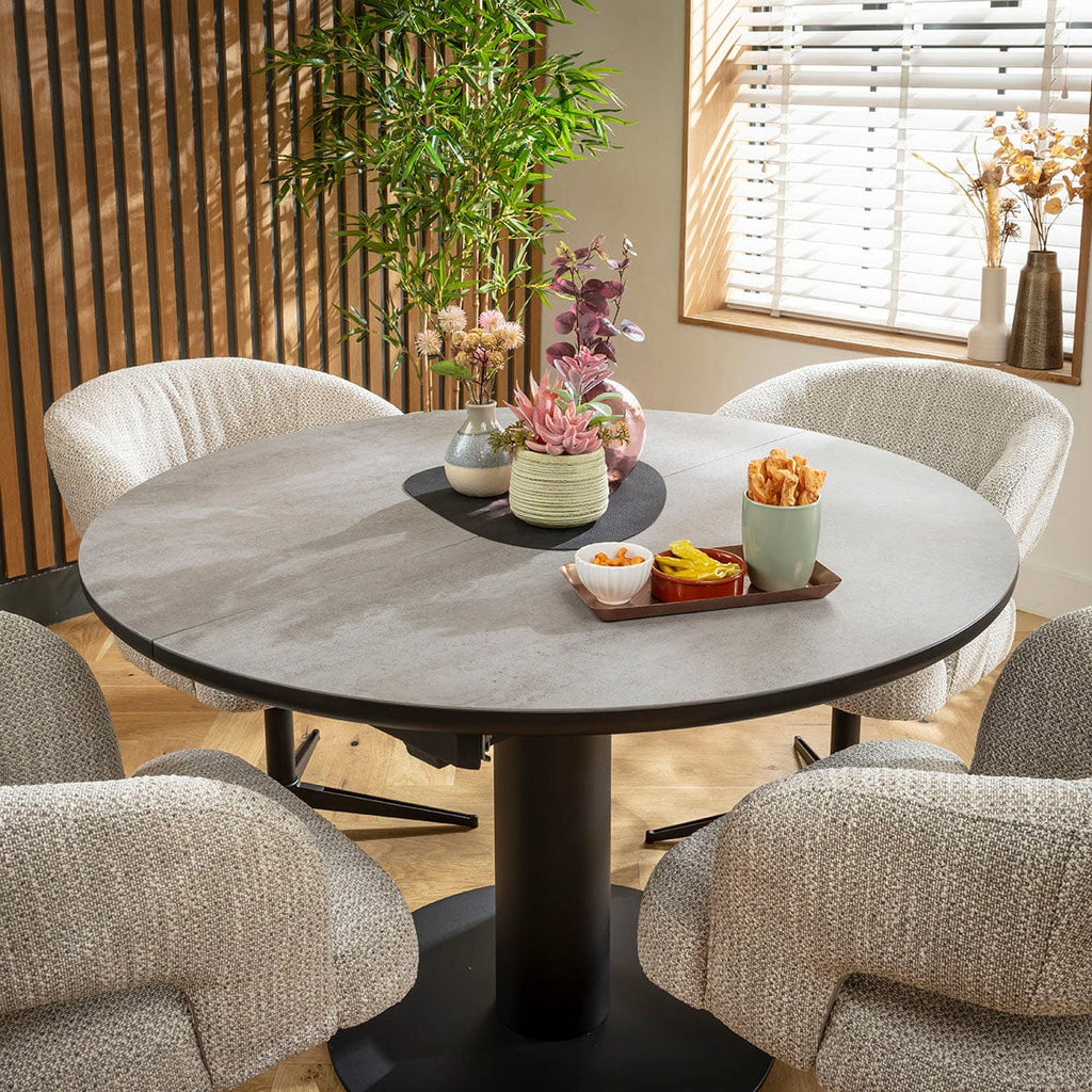 Ensemble de salle à manger rond extensible 4 places Aubrey &amp; Venus en céramique grise