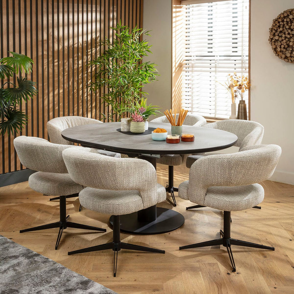 Ensemble de salle à manger rond extensible 6 places Aubrey &amp; Venus en céramique grise