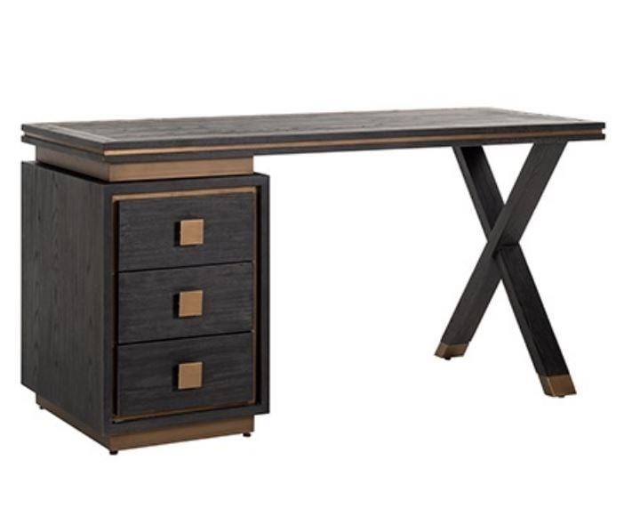 Black Oak Desk Dressing Table Gold Brushed Stainless Steel Study Bedroom
