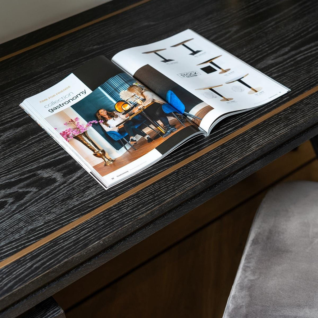 Black Oak Desk Dressing Table Gold Brushed Stainless Steel Study Bedroom