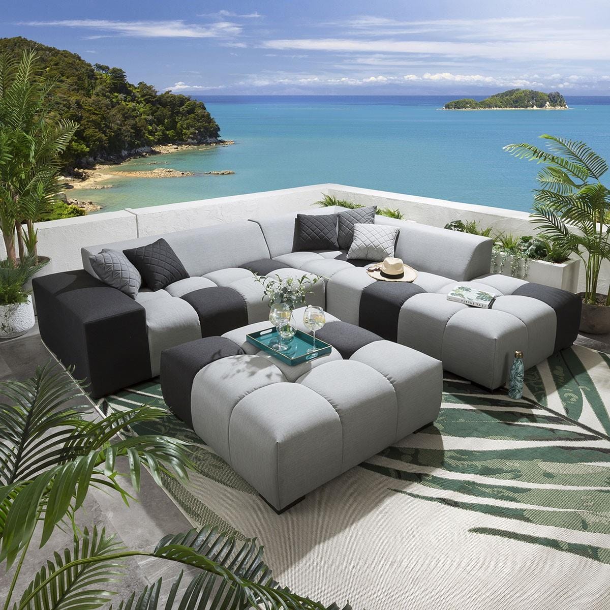 Canapé d'angle de jardin Blow Right-Hand Sunbrella Gris plomb 281x247cm