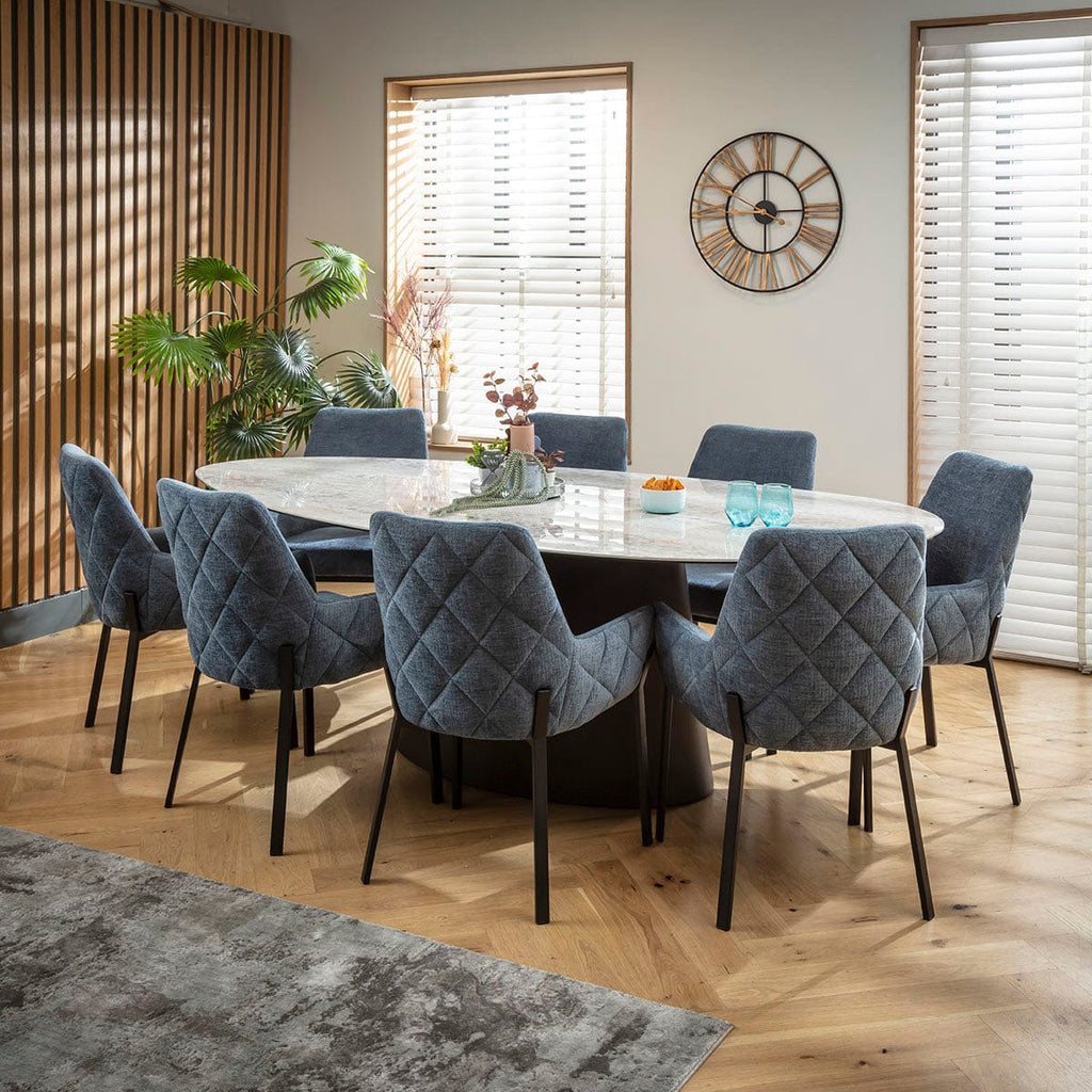 Ensemble de salle à manger ovale 8 places Cora &amp; Ashford, en chenille bleue et céramique grise