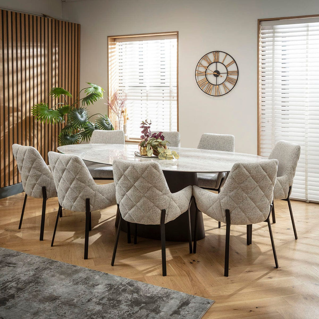 Ensemble de salle à manger ovale 8 places Cora &amp; Ashford en céramique grise