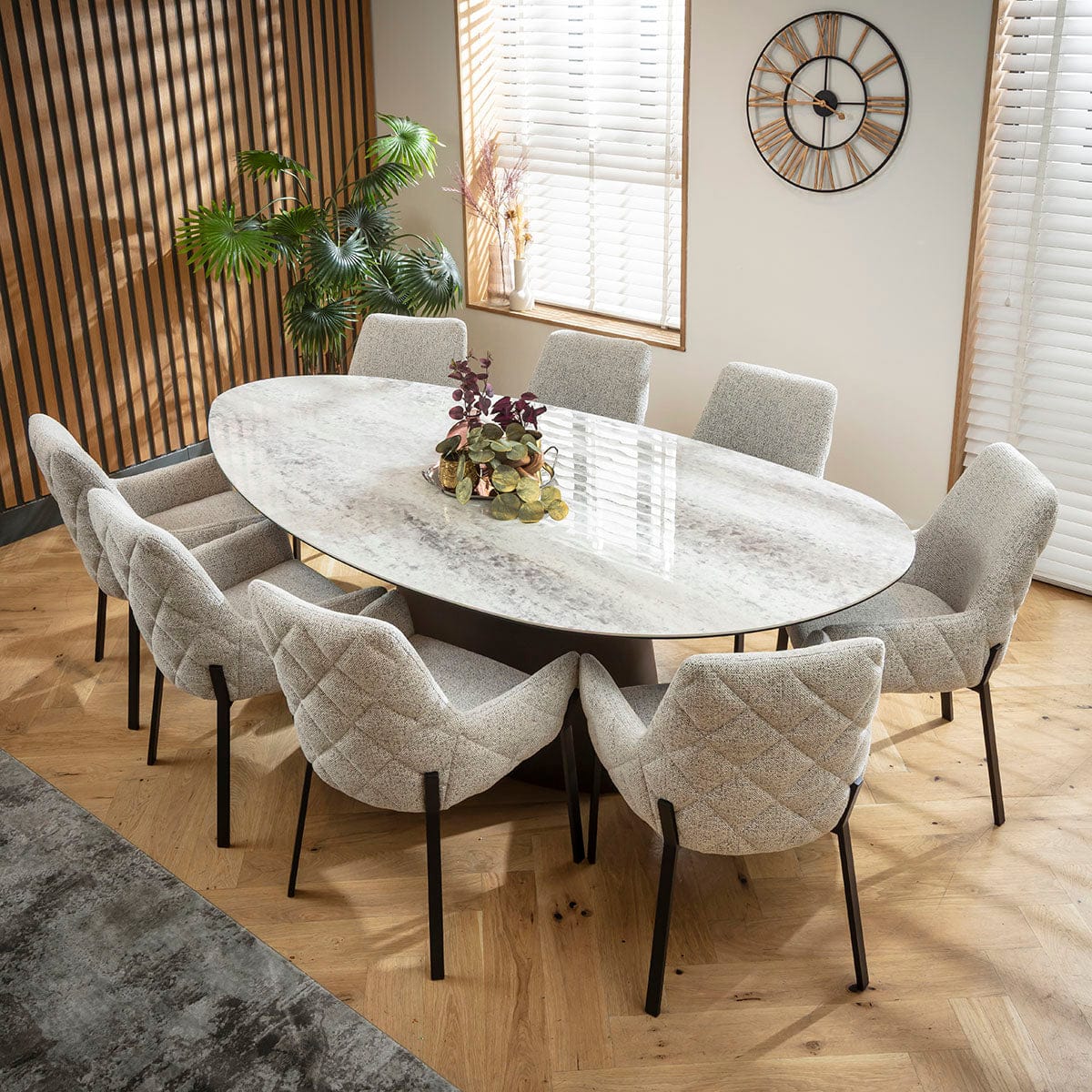 Ensemble de salle à manger ovale 8 places Cora &amp; Ashford en céramique grise