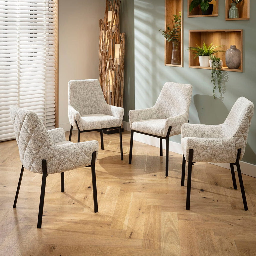 4 chaises de salle à manger Cora Modern Carver avec accoudoirs, revêtement en tissu tissé gris