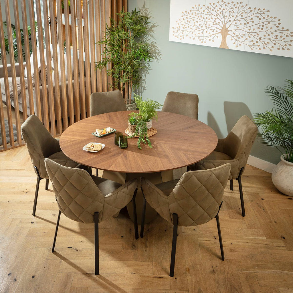 Ensemble de salle à manger rond moderne 6 places Cora &amp; Phoenix, vert et noyer