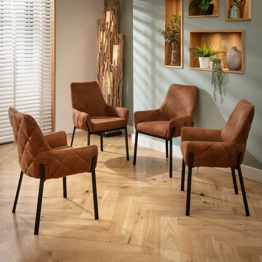 Ensemble de salle à manger rond extensible 6 places Cora &amp; Rudie en céramique marron et blanche