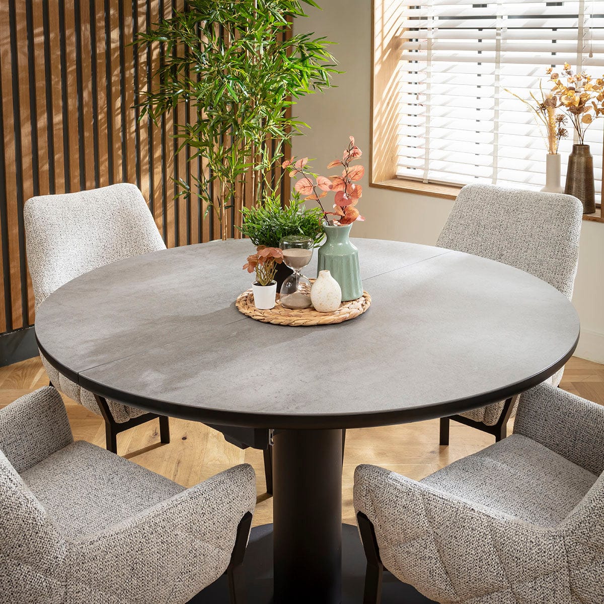 Ensemble de salle à manger rond extensible 4 places Cora &amp; Venus en céramique grise