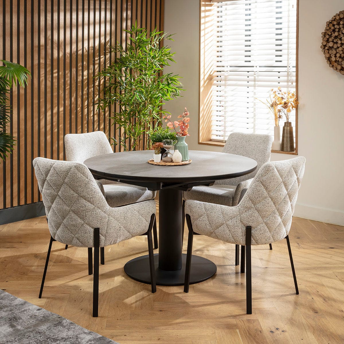 Ensemble de salle à manger rond extensible 4 places Cora &amp; Venus en céramique grise