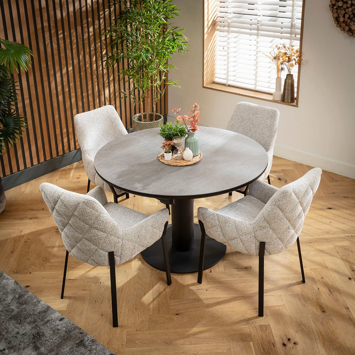 Ensemble de salle à manger rond extensible 4 places Cora &amp; Venus en céramique grise