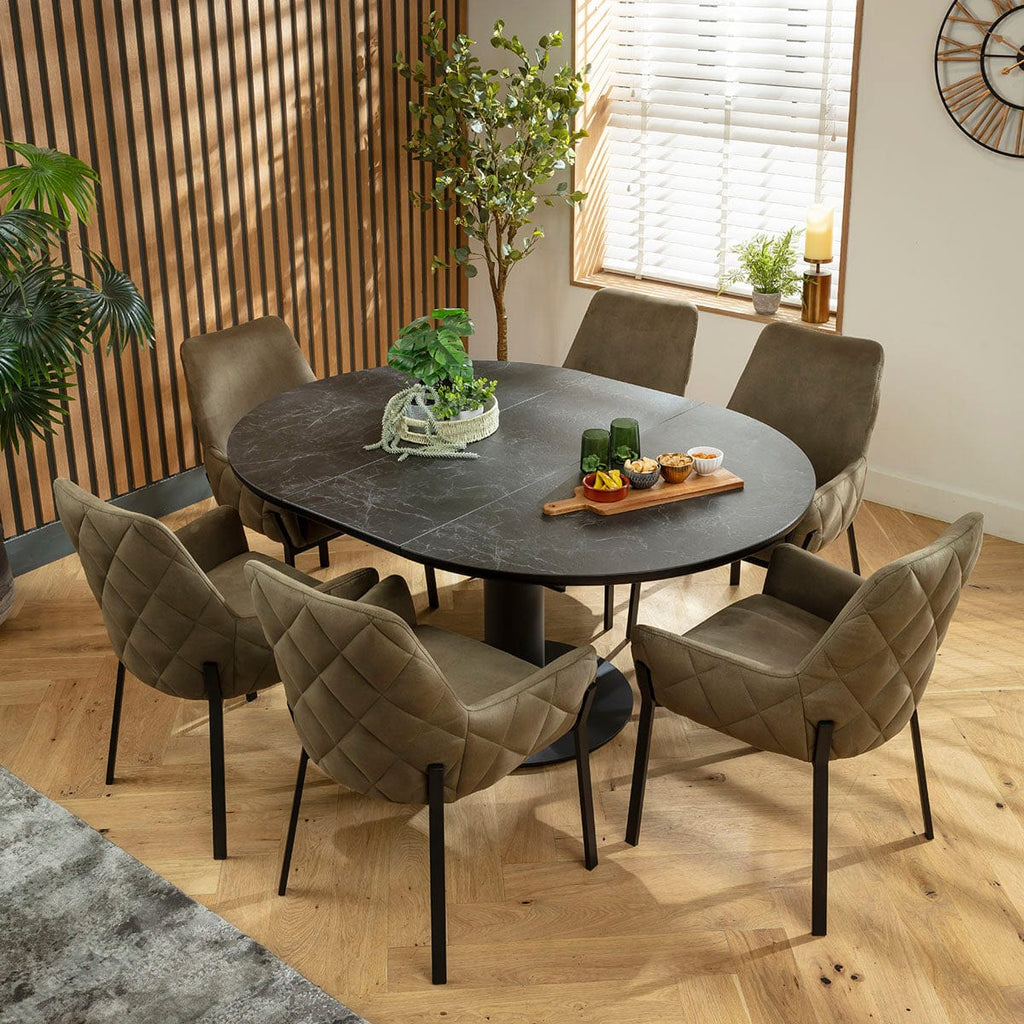 Ensemble de salle à manger rond extensible 6 places Cora &amp; Venus en céramique verte et noire