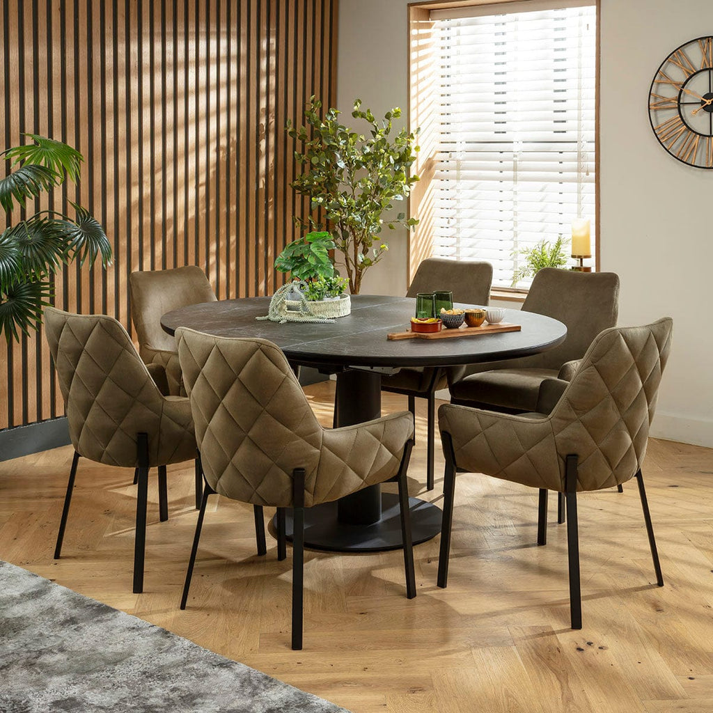 Ensemble de salle à manger rond extensible 6 places Cora &amp; Venus en céramique verte et noire