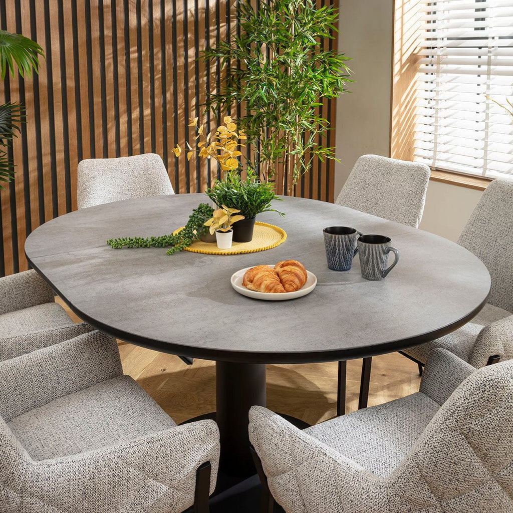 Ensemble de salle à manger rond extensible 6 places Cora &amp; Venus en céramique grise