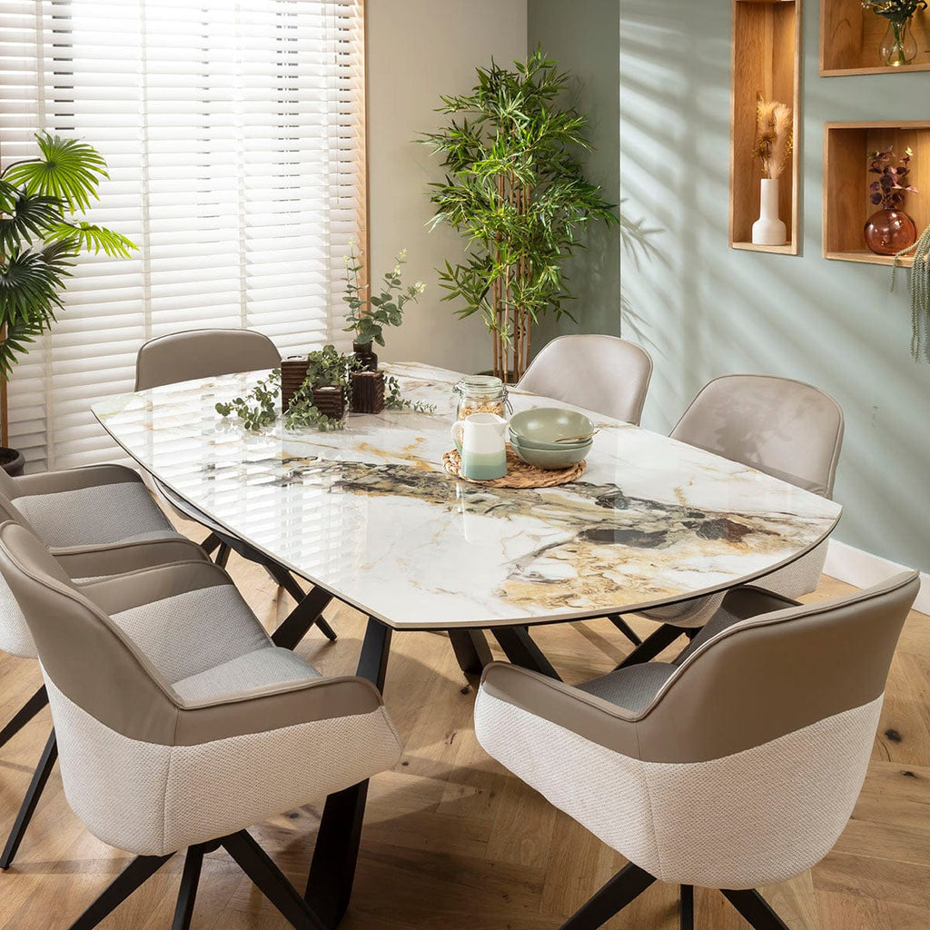 Ensemble de salle à manger rond extensible 6 places Echo &amp; Rudie en céramique blanche