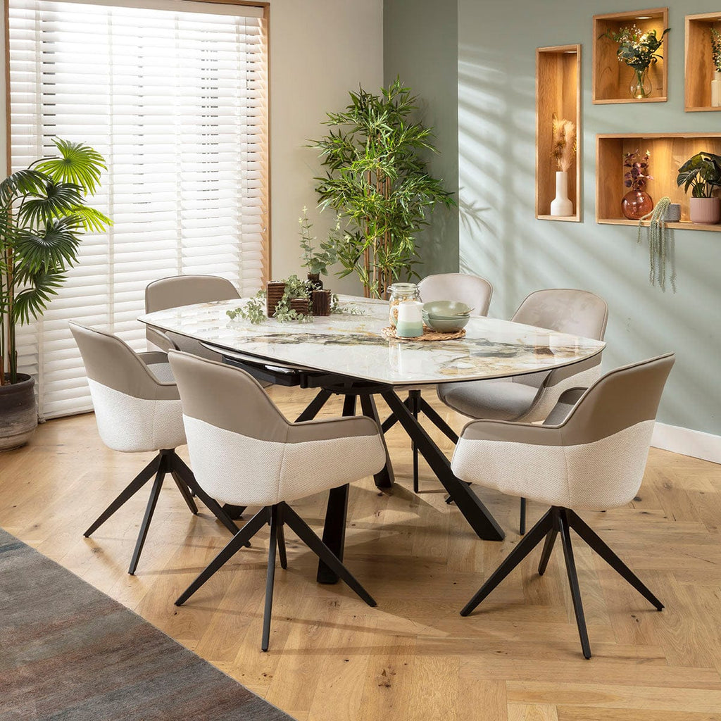 Ensemble de salle à manger rond extensible 6 places Echo &amp; Rudie en céramique blanche