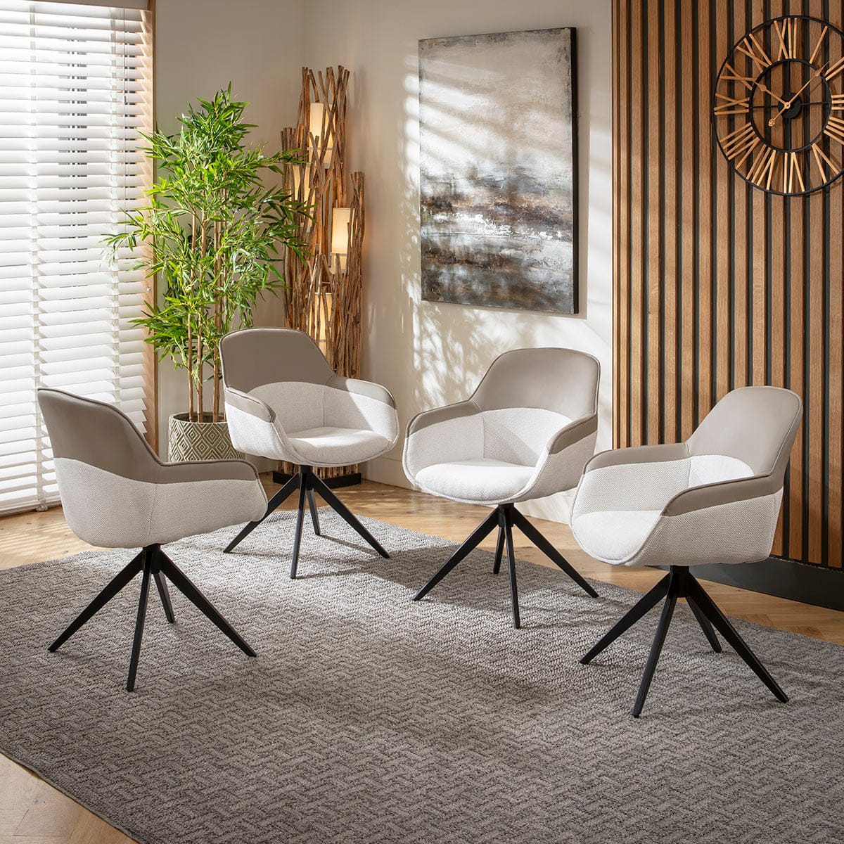 Ensemble de salle à manger rond extensible 6 places Echo &amp; Rudie en céramique blanche