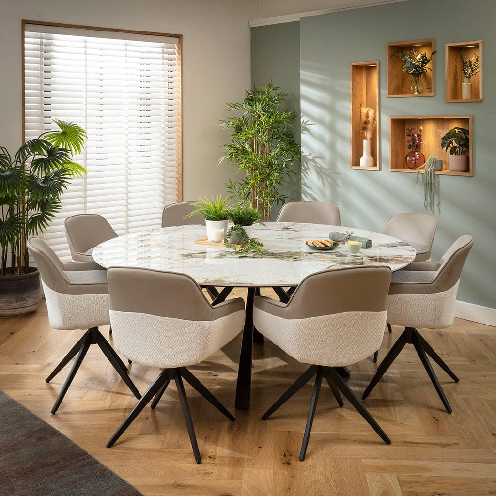 Ensemble de salle à manger rond extensible 8 places Echo &amp; Rudie en céramique blanche