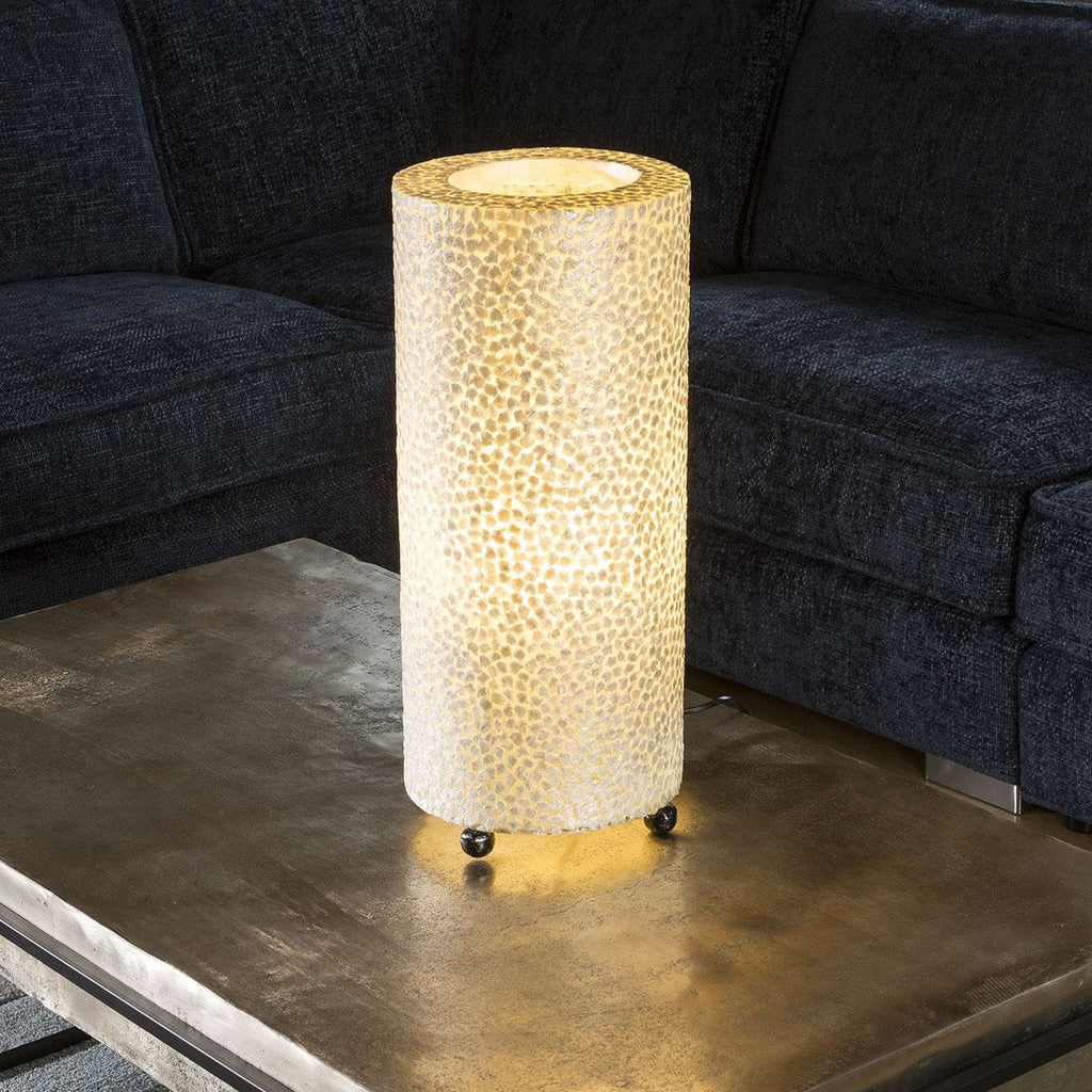 Lampe de table cylindrique élégante à motif coquillage ivoire 50 cm