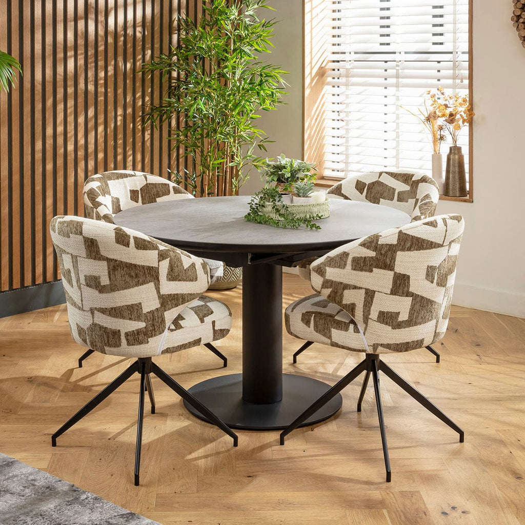 Ensemble de salle à manger rond extensible 4 places Enzo &amp; Venus en céramique verte et grise