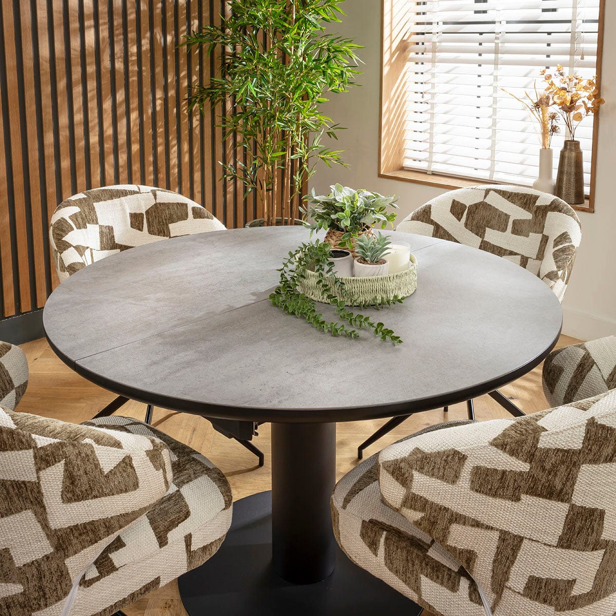 Ensemble de salle à manger rond extensible 4 places Enzo &amp; Venus en céramique verte et grise