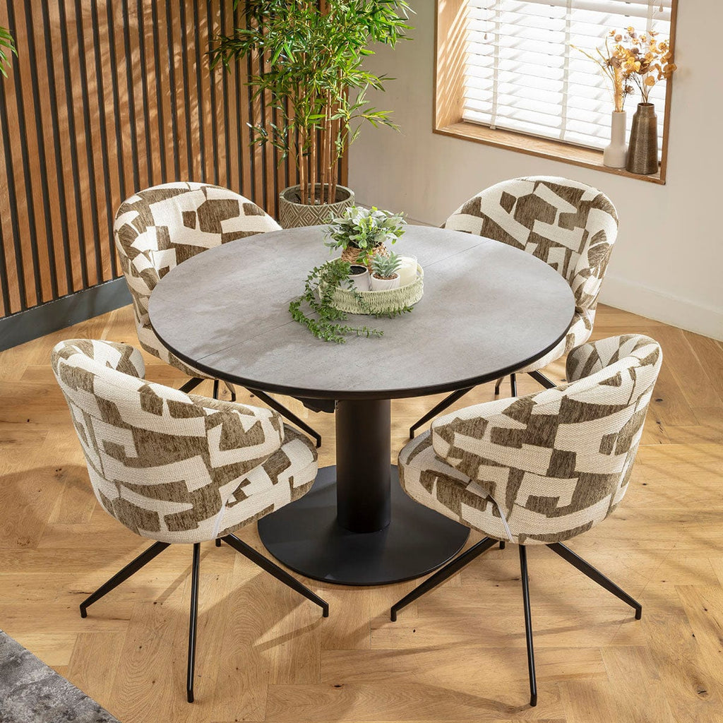 Ensemble de salle à manger rond extensible 4 places Enzo &amp; Venus en céramique verte et grise