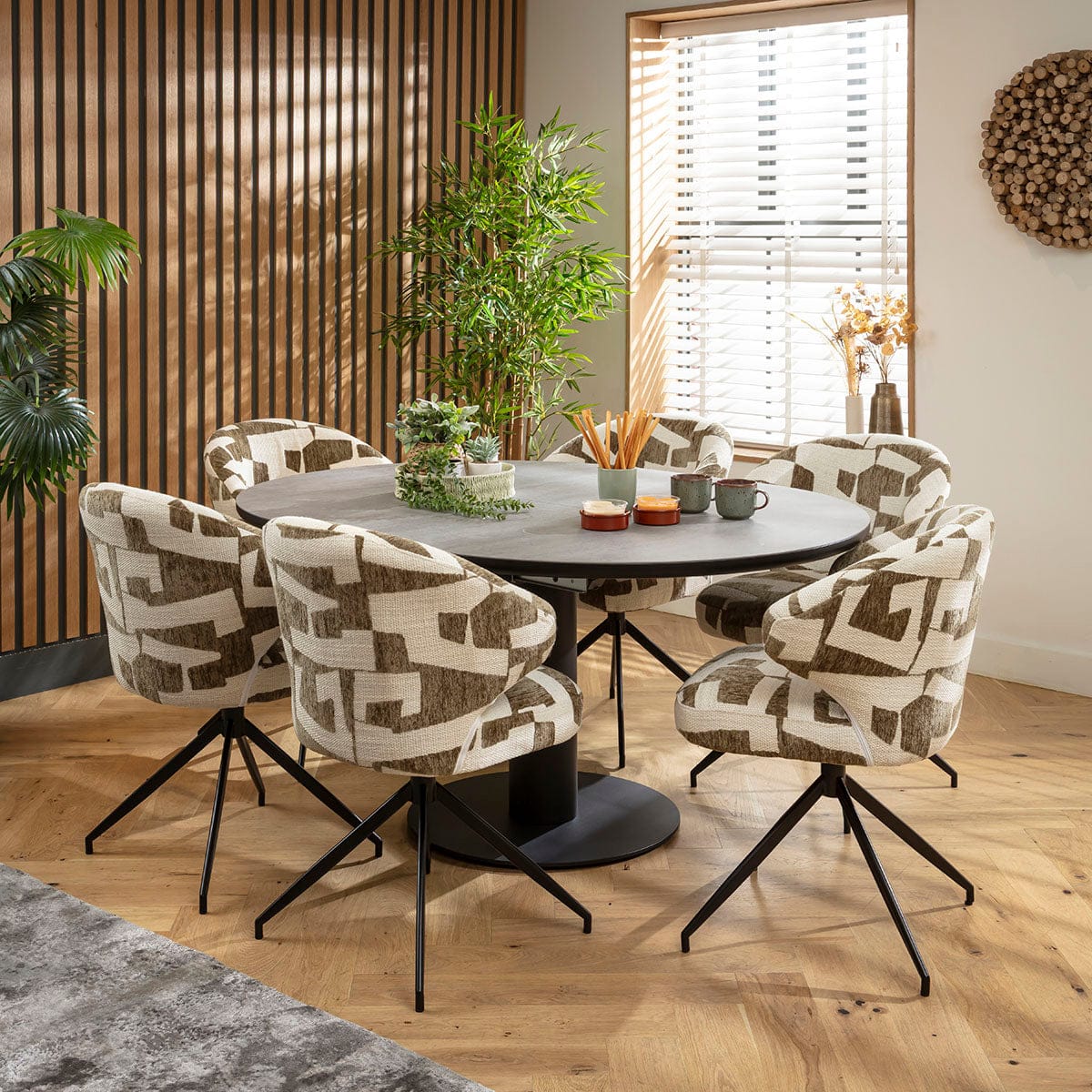 Ensemble de salle à manger rond extensible 6 places Enzo &amp; Venus en céramique verte et grise