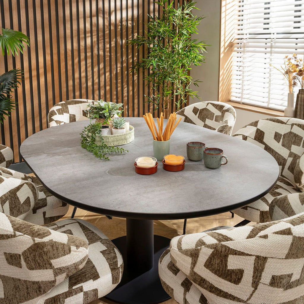 Ensemble de salle à manger rond extensible 6 places Enzo &amp; Venus en céramique verte et grise