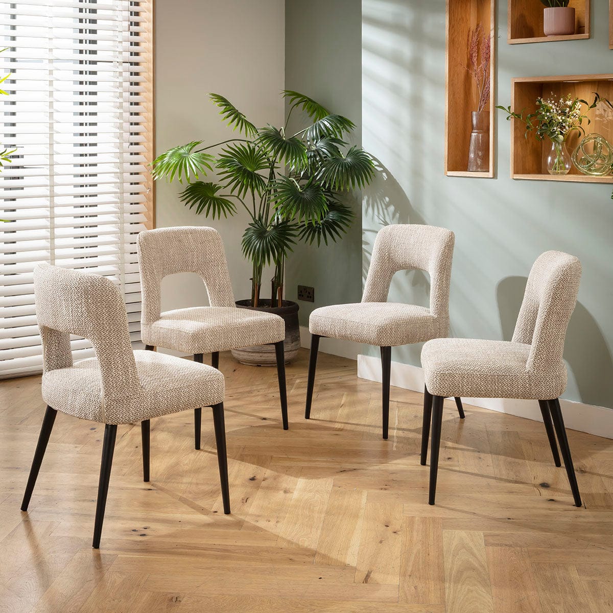 4 chaises de salle à manger modernes Evie en tissu tissé marron