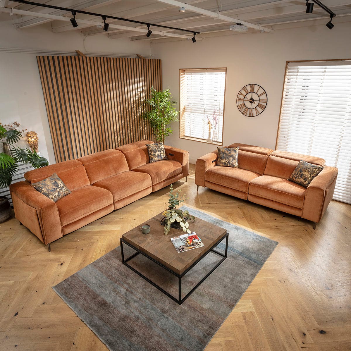 Ensemble canapés inclinables modernes Florance 3 et 2 places, orange brûlé