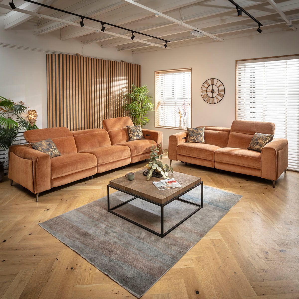 Ensemble canapé inclinable moderne Florance 3 et 2 places, orange brûlé 1+2S