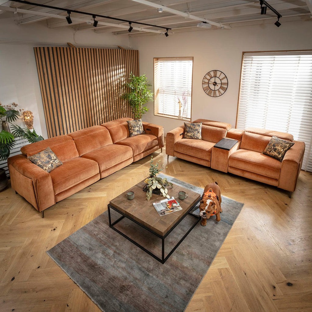 Ensemble canapé inclinable moderne Florance 3 et 2 places avec console de rangement, orange brûlé