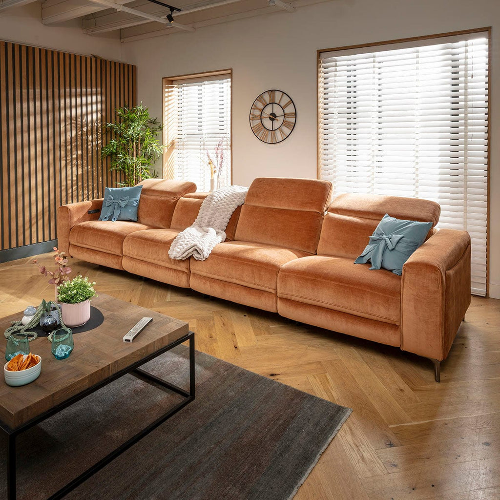 Canapé inclinable Florance grand format 4 places, orange brûlé, 374 x 105 cm