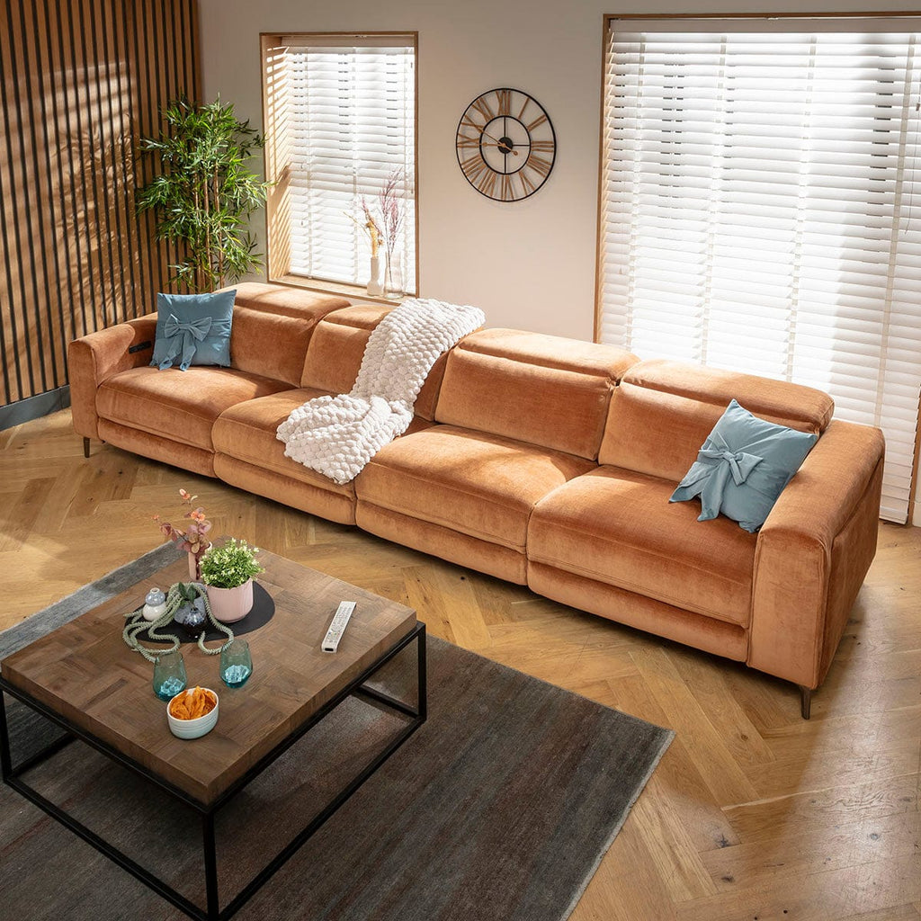 Canapé inclinable Florance Large 4 places, orange brûlé, 374 x 105 cm