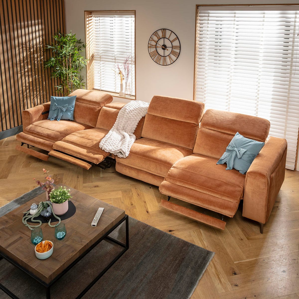 Canapé inclinable Florance Large 4 places, orange brûlé, 374 x 105 cm