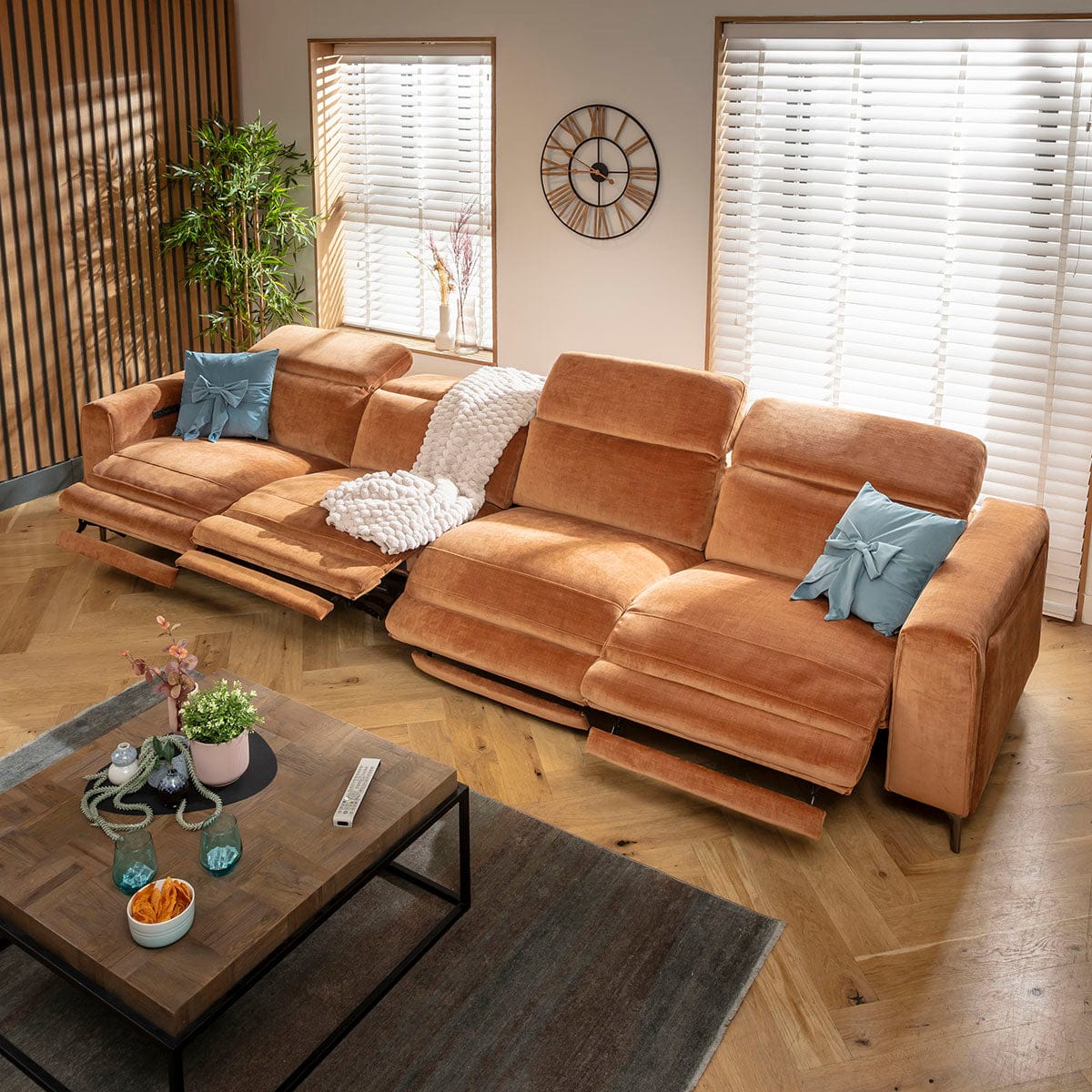 Canapé inclinable Florance Large 4 places, orange brûlé, 374 x 105 cm