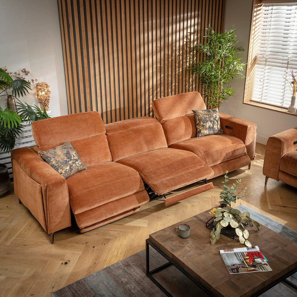 Ensemble canapé 3 et 2 places Florance Modern avec console de rangement, couleur orange brûlé