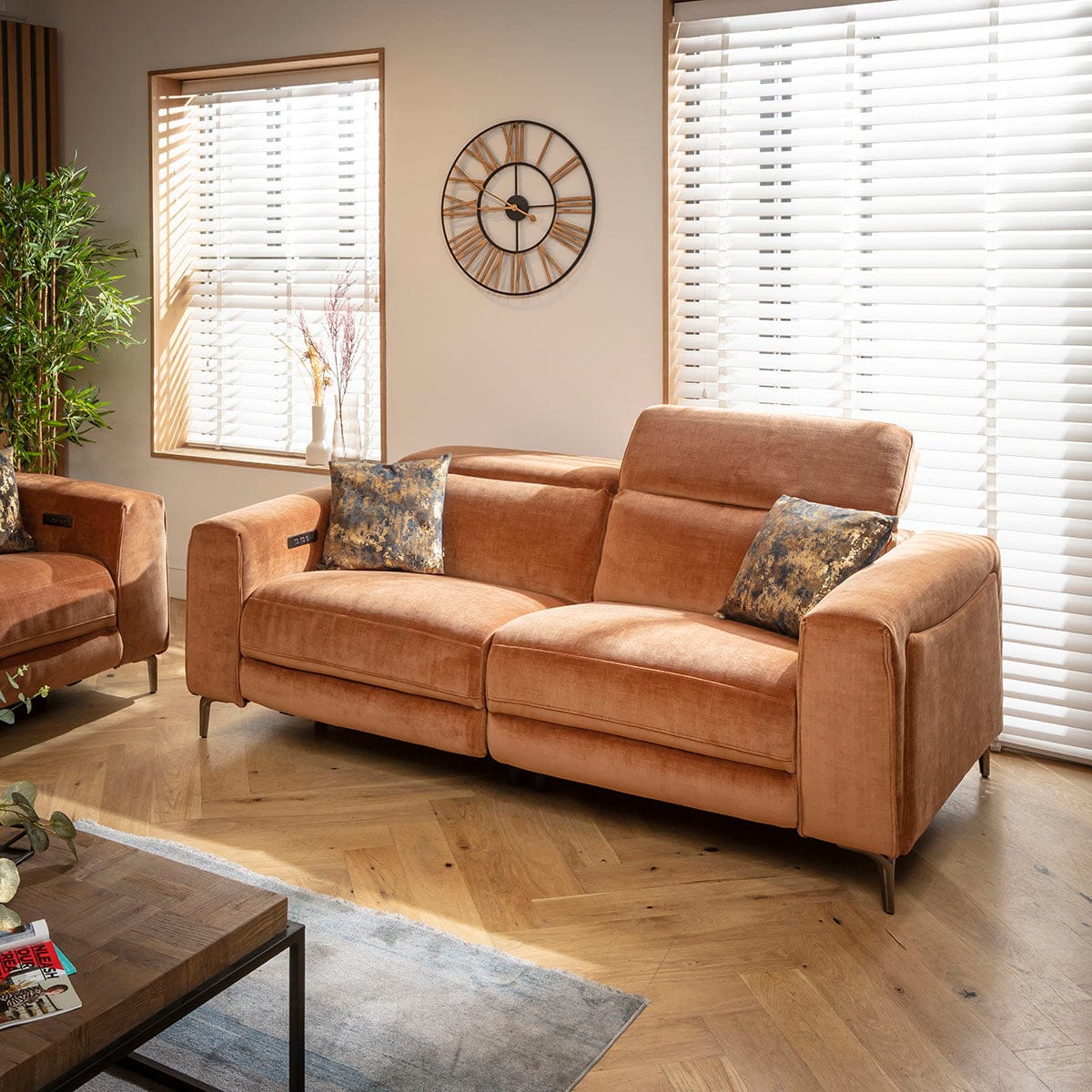 Canapé inclinable moderne Florance 2 places, orange brûlé, 210 x 105 cm