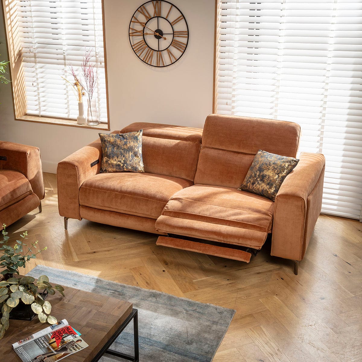 Ensemble canapé inclinable moderne Florance 3 et 2 places, orange brûlé 1+2S
