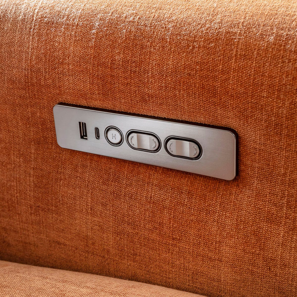 Ensemble canapé inclinable moderne Florance 3 et 2 places avec console de rangement, orange brûlé